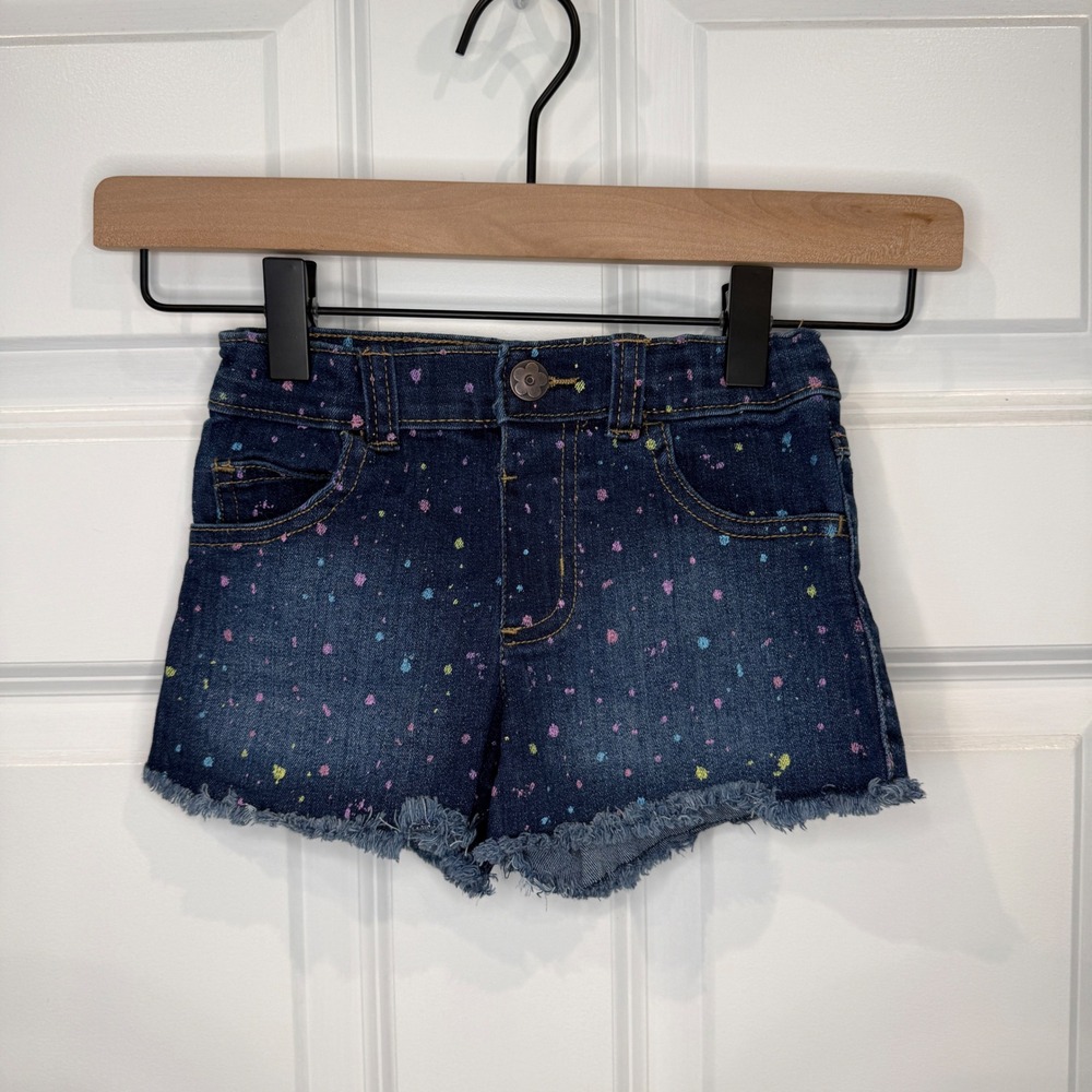 Garanimals Girls Paint Splatter Denim Shorts Dark Wash Frayed Hem‎ Size 5T